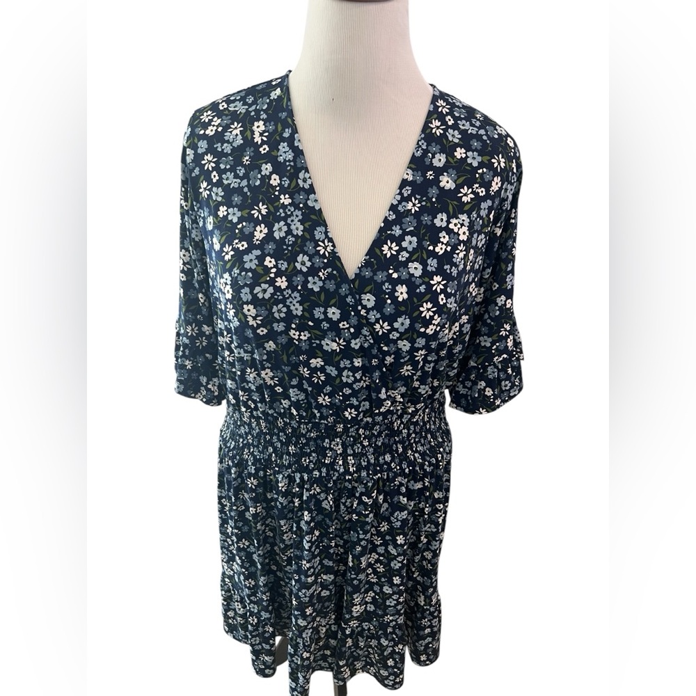 Michael Kors Navy Floral Wrap-Style Short Dress